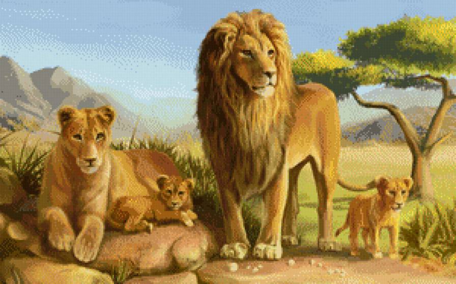 Львиное семейство - семья, живопись.животные, львы - предпросмотр
