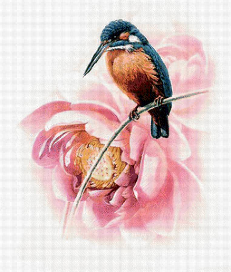птичка и пион - птичка, цветы, серия птицы, природа, цветок, птицы - предпросмотр