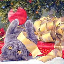 Оригинал схемы вышивки «Кот и новогодний подарок» (№533781)
