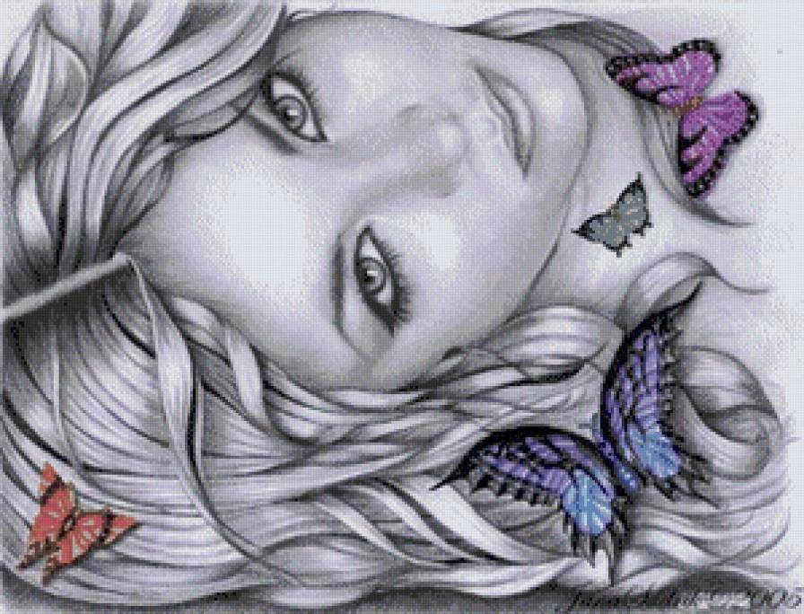 Девушка с бабочками - красавица, девушка, фэнтези - предпросмотр