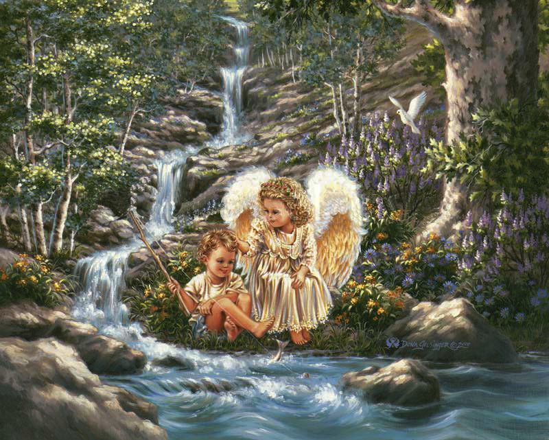 Триптих Ангелы хранители 3 - картина, живопись, дети, триптих, фэнтези, ангелы, природа - оригинал