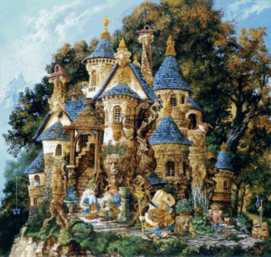 сказочный замок 2 - замок, дерево, дворец, гномы, архитектура, дом, сказка - предпросмотр