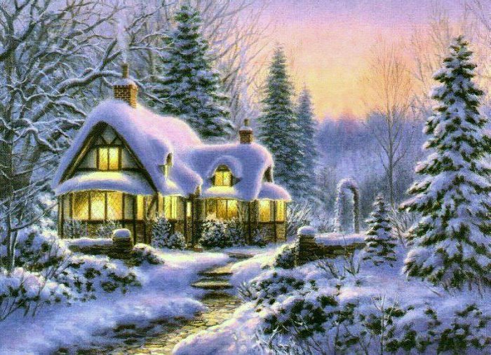 сказочный зимний домик - природа, зима, рождество, праздник, дом, лес, снег, домик, новый год - оригинал