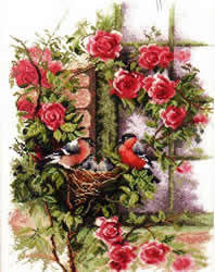 снегири на розе - куст, розы, снегири, цветы, серия птицы, птичк, природа - оригинал