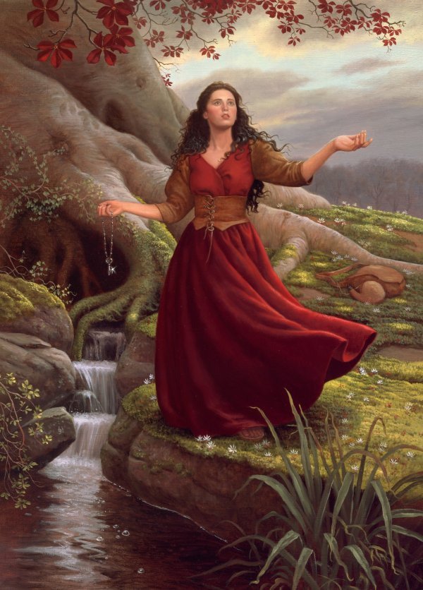 Девушка в красном - река, девушка, пейзаж - оригинал