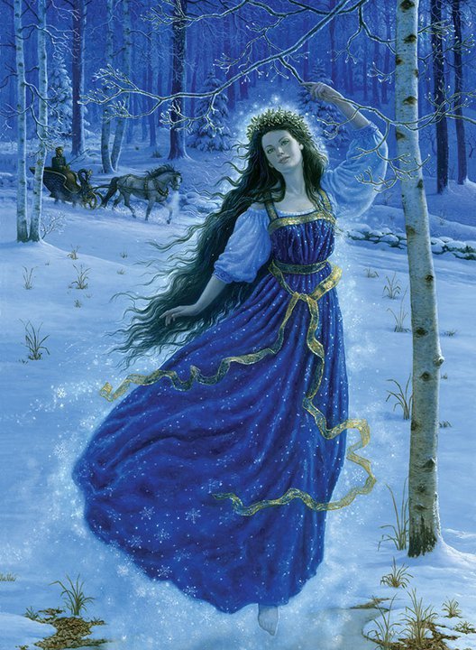 Девушка в синем - девушка, зима, пейзаж - оригинал