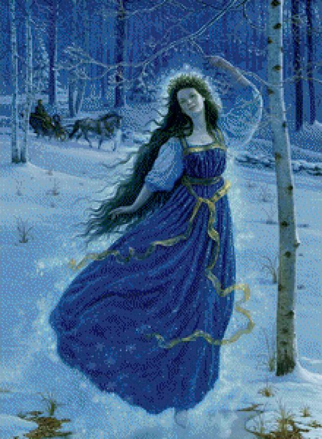Девушка в синем - девушка, пейзаж, зима - предпросмотр
