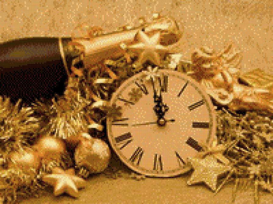 Под Новый Год - шампанское, новый год, часы - предпросмотр