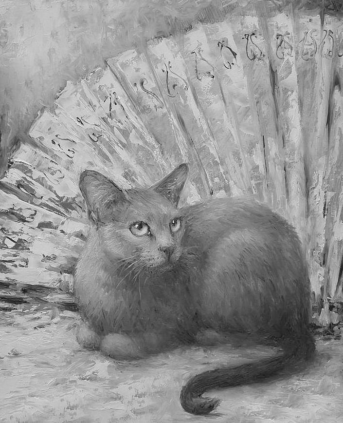 Кошка в живописи - кошки, живопись, животные, монохром - оригинал
