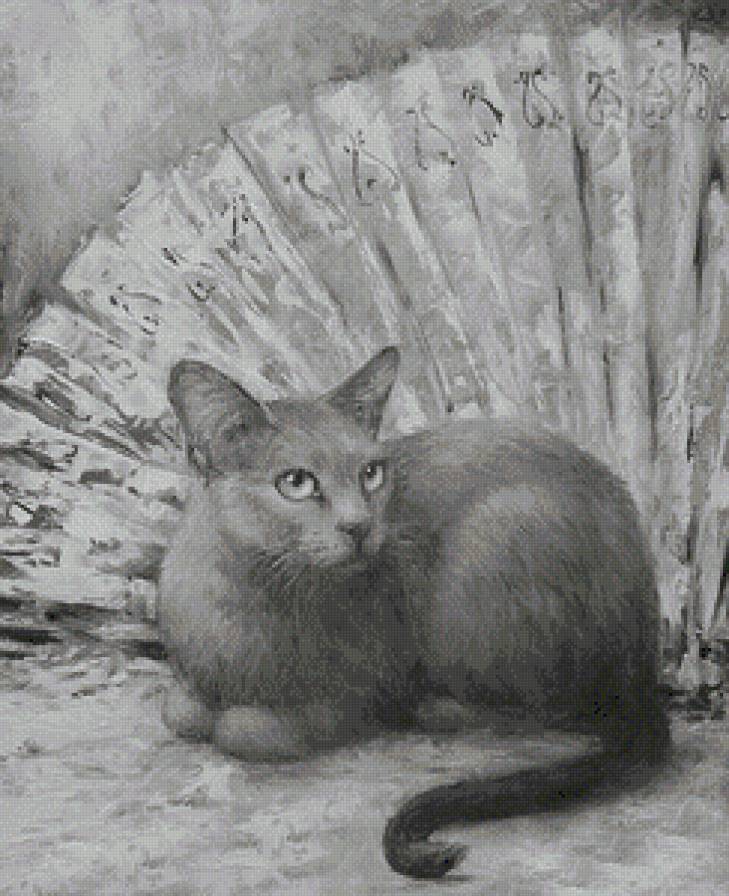 Кошка в живописи - живопись, монохром, животные, кошки - предпросмотр