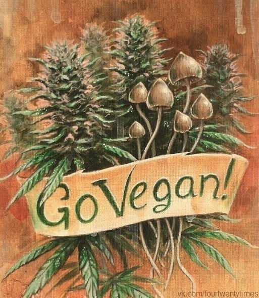 Go Vegan! (Будь веганом!) - юмор, конопля, трава, вегетарианство, грибы - оригинал