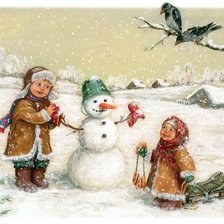 Схема вышивки «детки лепят снеговика»