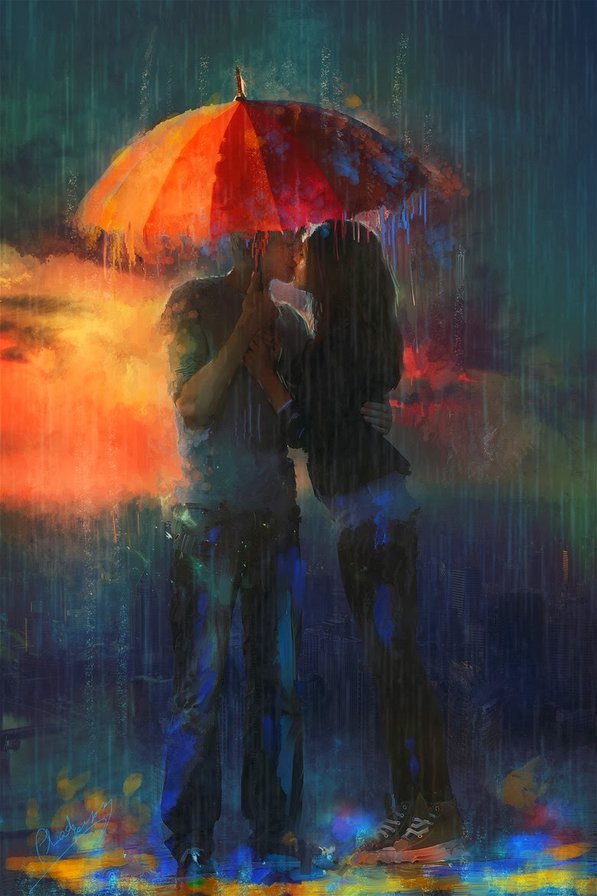 двое под зонтом - пара, дождь, парень, влюбленные, мужчина, девушка, люди, зонт, двое - оригинал