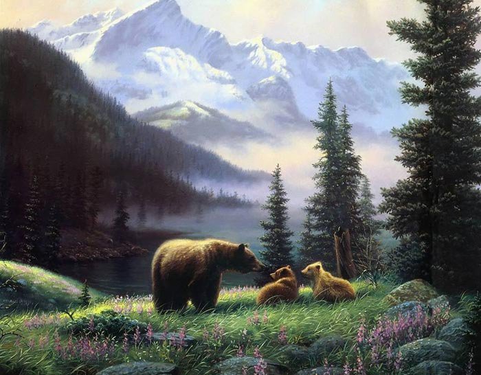 Медведи - горы, пейзаж, медведи, животные, природа - оригинал