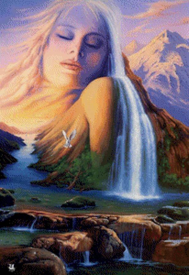 Девушка водопад - романтика, девушка, фэнтези - предпросмотр