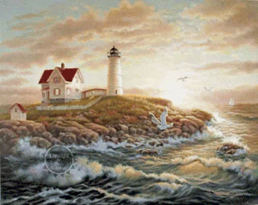 джуди гибсон22 маяк - картина, берег, джуди гибсон, море, пейзаж, волны, маяк - предпросмотр