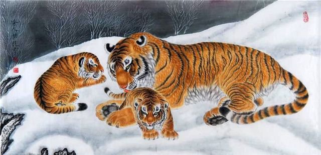семейка - тигрята, животные, тигры - оригинал