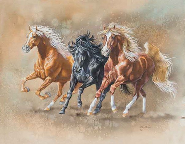 джуди гибсон 25 три коня - джуди гибсон, пегас, животные, лошадь, конь, единорог - оригинал