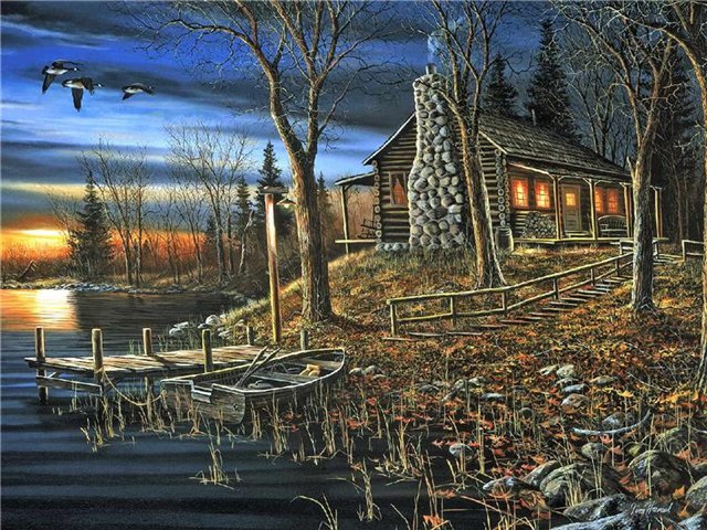 джуди гибсон 33 лесной домик - картина, лес, джуди гибсон, пейзаж, природа, дом, домик - оригинал