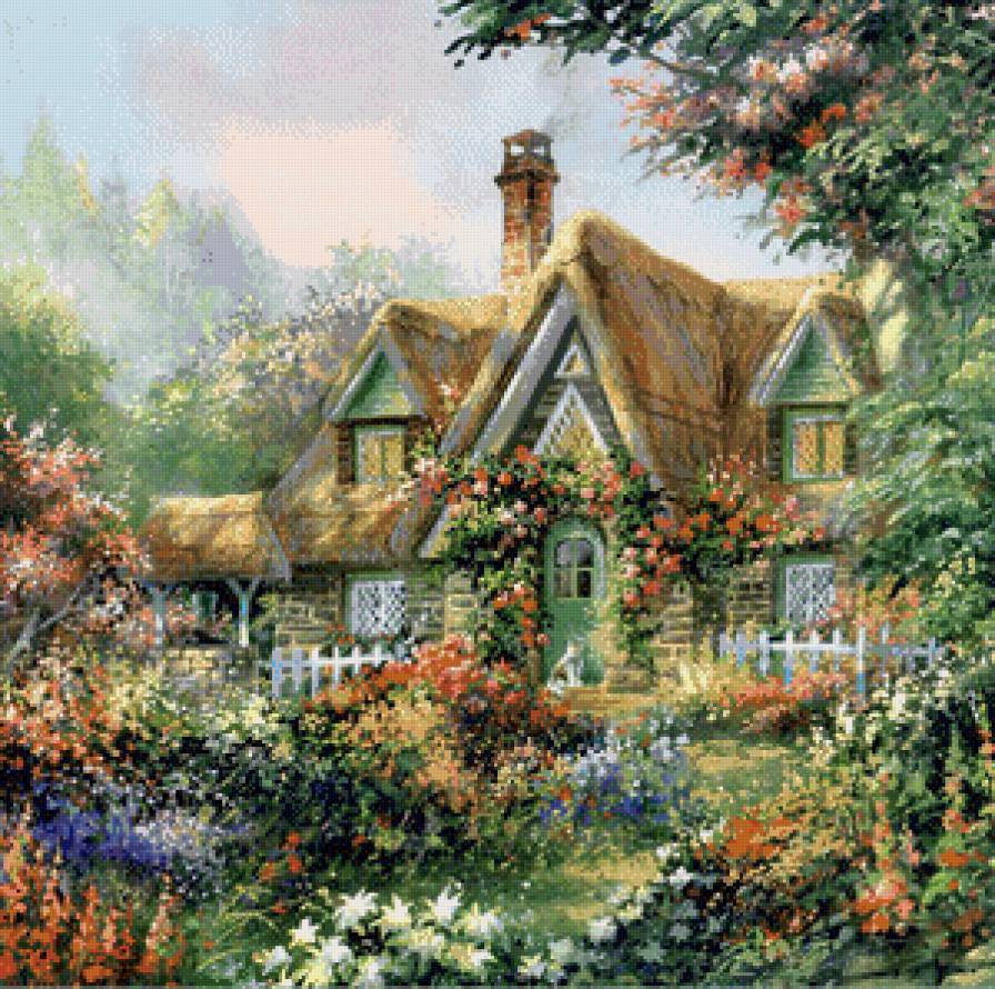 домик утопающий в цветах - дом, арка, дорожка, сад, природа, домик, садик, сказка, цветы - предпросмотр