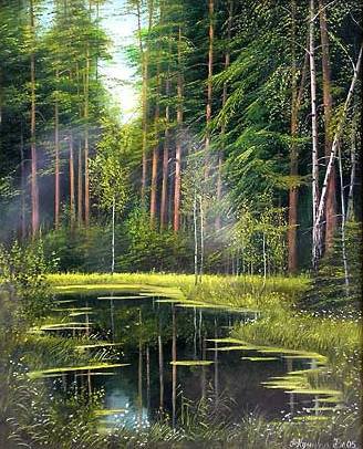 лесное озеро - лес, пейзаж, природа, озеро - оригинал