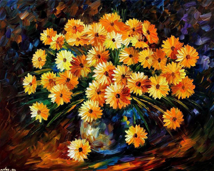леонид Афремов букет желтых цветов - картина, цветы, картины - оригинал
