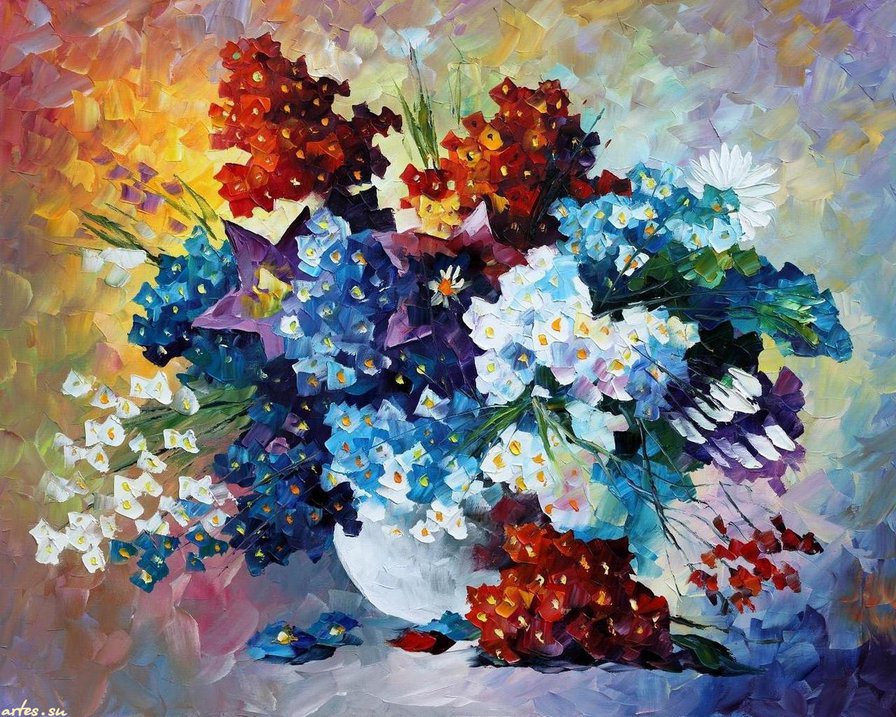 леонид Афремов букет в вазе - картина, картины, цветы - оригинал