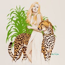 Оригинал схемы вышивки «девушка с леопардом» (№540204)