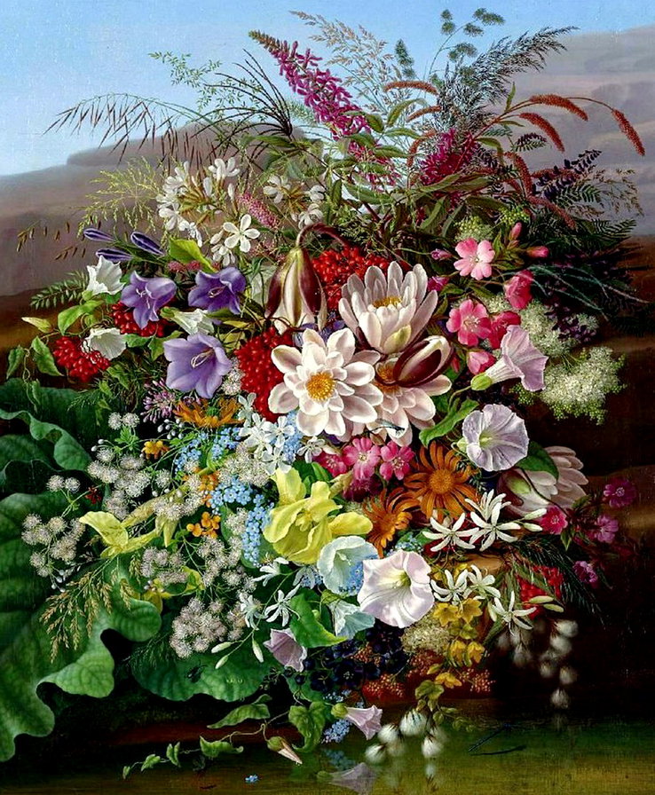 шикарный букет - живопись, вьюнок, колокольчик, цветы, картина, полевые цветы, лотос - оригинал