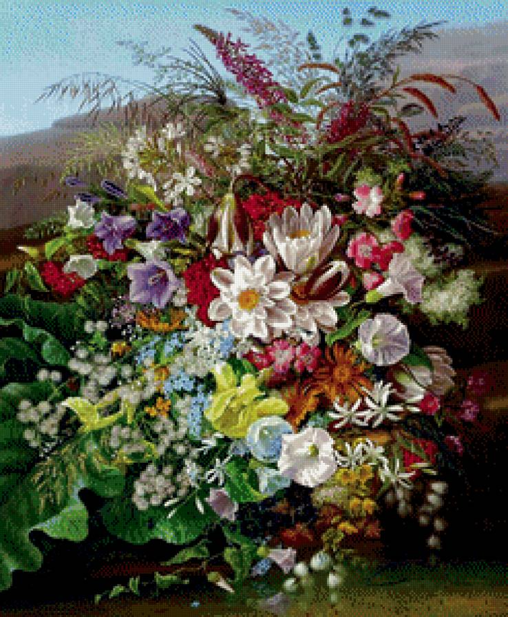 шикарный букет - полевые цветы, вьюнок, лотос, живопись, картина, цветы, колокольчик - предпросмотр