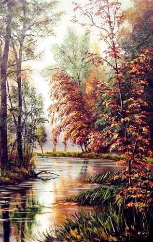 лесное озеро - природа, пейзаж, лес, озеро, осень - оригинал