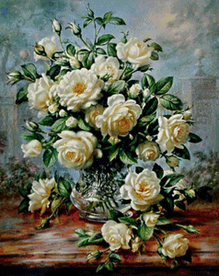 букет - цветы, живопись, картина, роза, ваза - предпросмотр