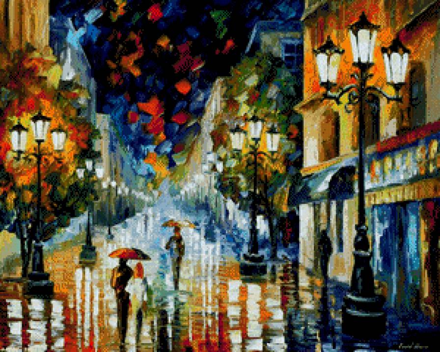 леонид Афремов свет сквозь дождь - картины, пейзаж, картина - предпросмотр