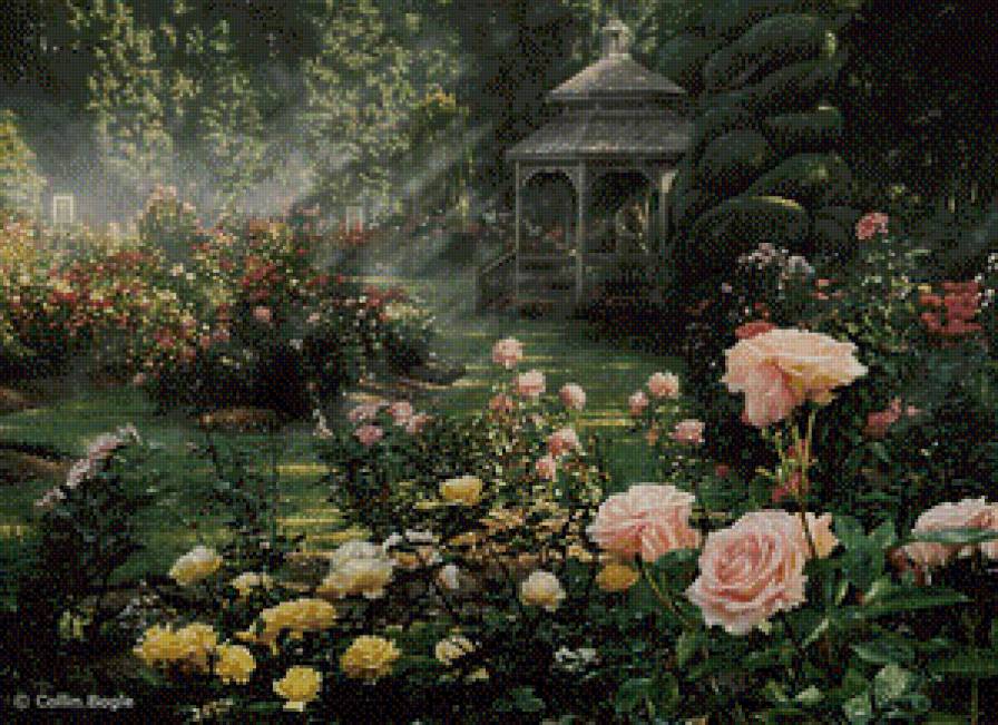 Розовый сад - цветы, розы, лето, сад - предпросмотр