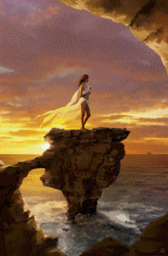 На скале - романтика, солнце, море, девушка - предпросмотр