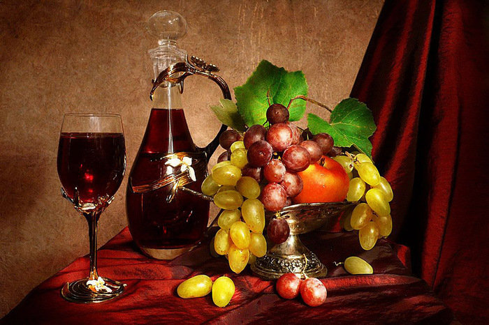 нотюрморт - вино, фрукты - оригинал