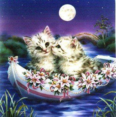 Поцелуй в лодке - лодка, поцелуй, любимый, кот, любовь - оригинал
