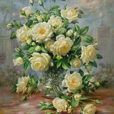 Оригинал схемы вышивки «Princess Diana Roses in a Cut Glass Vase» (№541967)