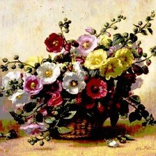 Схема вышивки «Hollyhocks in a Basket»