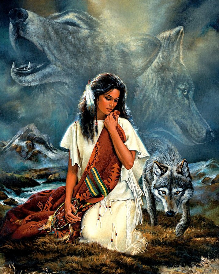 Девушка племени Майя - индейцы, девушка, майя, волки - оригинал
