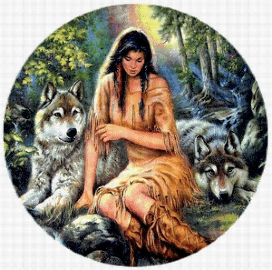 Девушка племени Майя - девушка, индейцы, волки, майя - предпросмотр