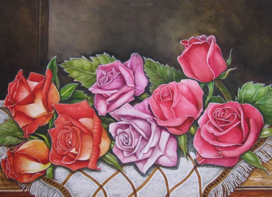 прекрасные розы - роза, розовые цветы, букет, красные цветы, розы, лиловые цветы - оригинал