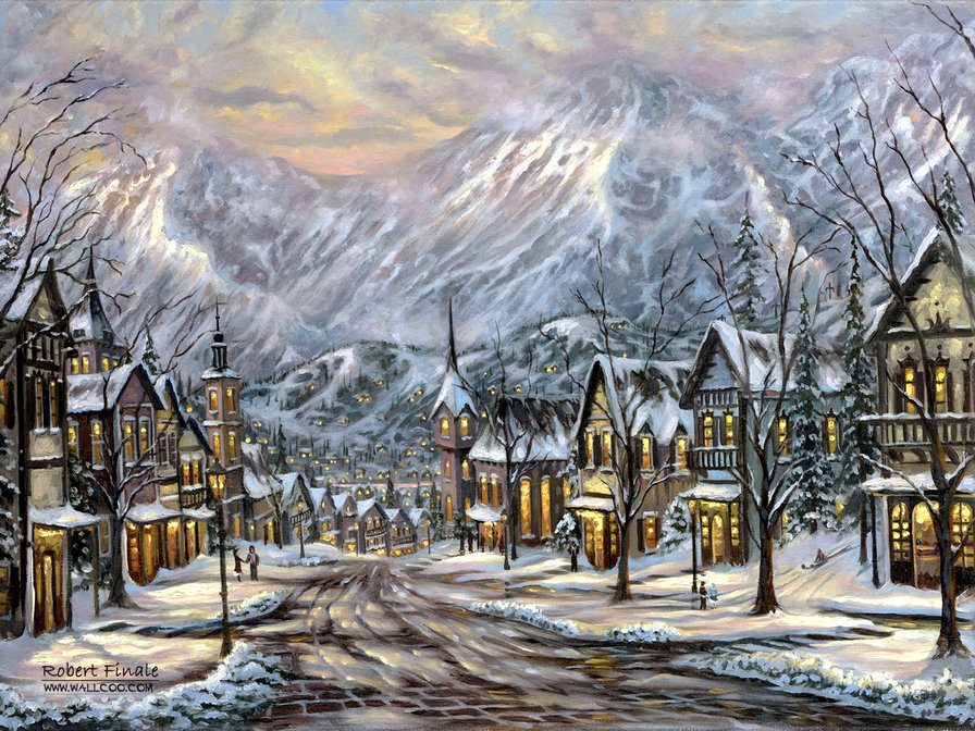 Виктор Цыганов 18 городок - пейзаж, горы, городок, зима, виктор цыганов, природа, картина - оригинал
