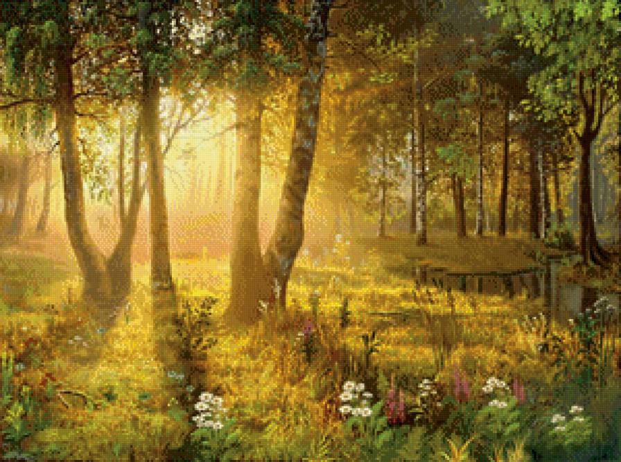 Виктор Цыганов 19 солнце встаёт - картина, осень, природа, озеро, домик, виктор цыганов, пейзаж, лес - предпросмотр