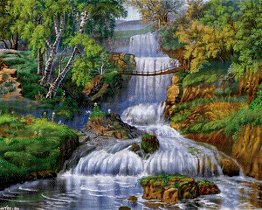 Виктор Цыганов 22 водопад - водопад, природа, виктор цыганов, картина, пейзаж, река - предпросмотр