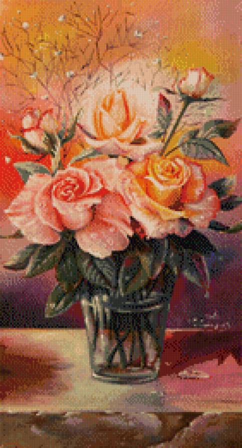 розы в вазе - цветы, красиво, розы, букет - предпросмотр