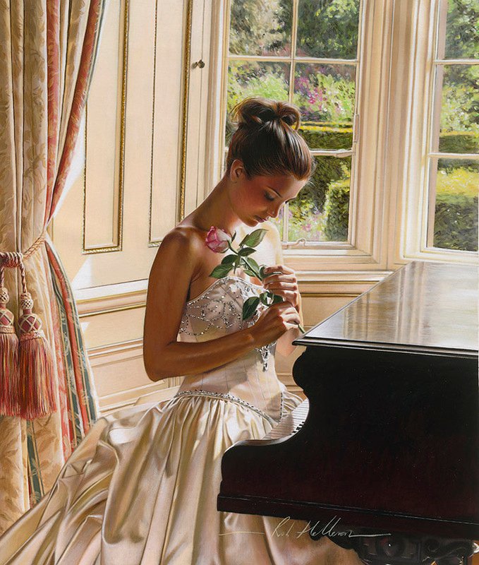 Девушка у рояля - рояль, музыка, девушка, молодость, картина - оригинал