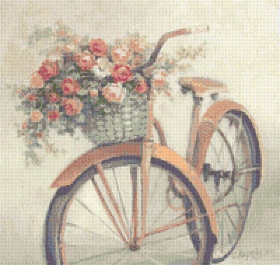 ВЕЛОСИПЕД - цветы, розы, велосипед - предпросмотр