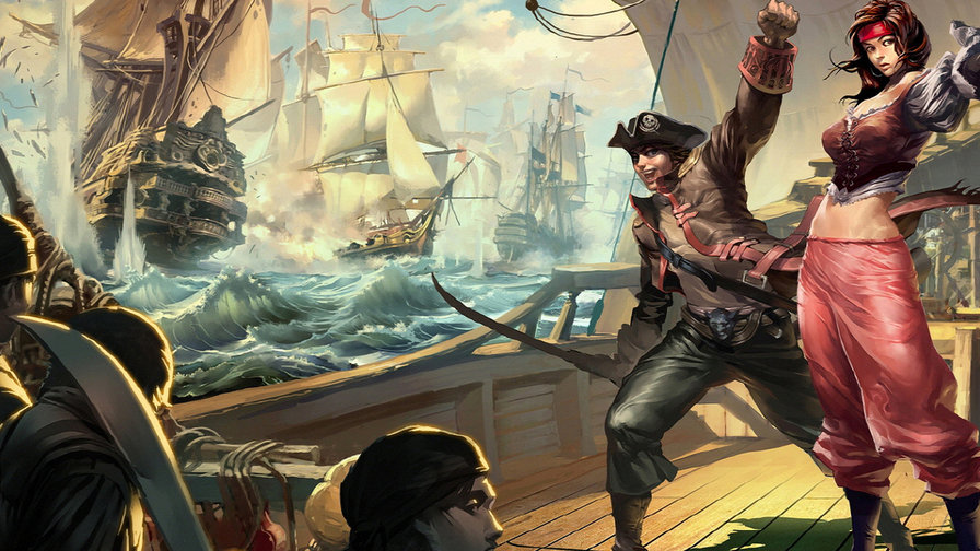 Сражение на море - люди, море, пираты, корабли - оригинал
