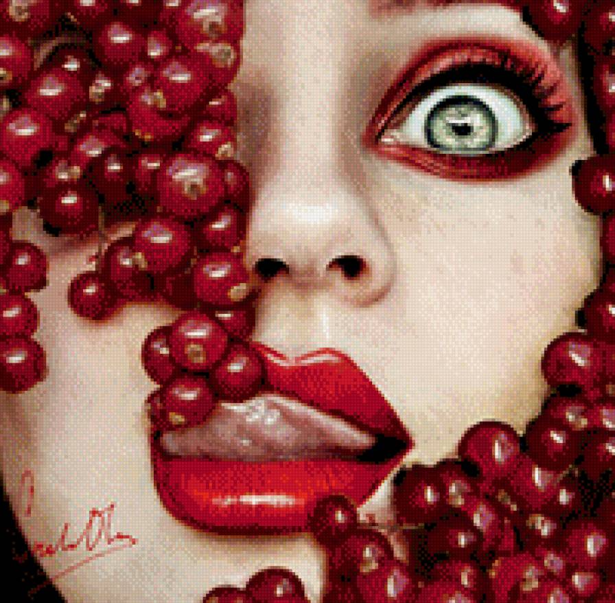 Серия - девушки с фруктами. Красный виноград. - серия, красный виноград, фрукты, девушки - предпросмотр